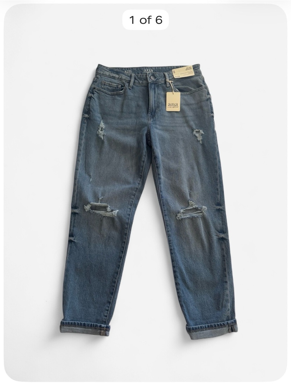 a.n.a Mid-Rise Boyfriend Jeans Women’s 6 NWT Distressed Medium Wash Denim